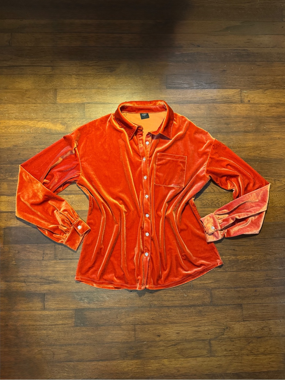 Orange Velvet Button-Up Shirt